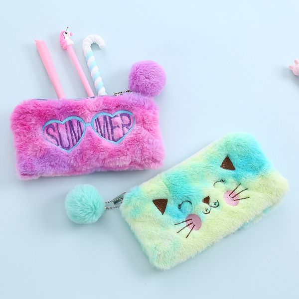 women soft plush makeup pouch with fur ball student cartoon pencil bag rainbow fur love cosmetic bag color travel washing case
women soft plush makeup pouch with fur ball student cartoon pencil bag rainbow fur love cosmetic bag color travel washing case