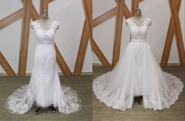 elegant mermaid wedding dresses gown 2022 with detachable train applique tulle sheer neck long gowns bride dress, White
elegant mermaid wedding dresses gown 2022 with detachable train applique tulle sheer neck long gowns bride dress, White