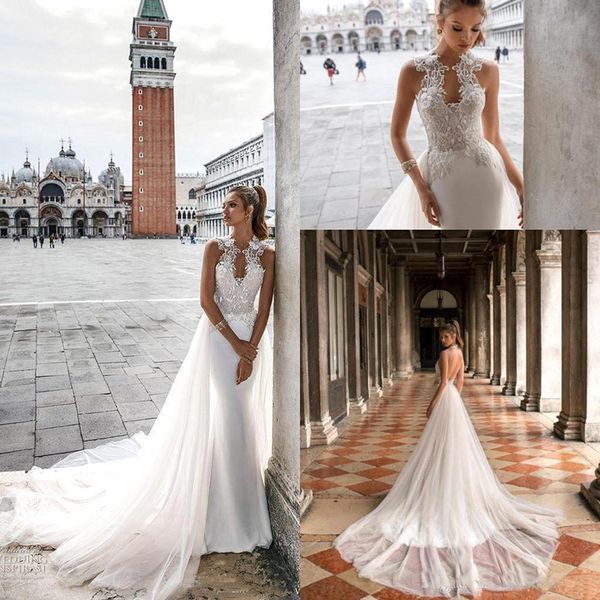 julie vino mermaid lace wedding dresses backless satin wedding bridal gowns with detachable train custom made, White
julie vino mermaid lace wedding dresses backless satin wedding bridal gowns with detachable train custom made, White