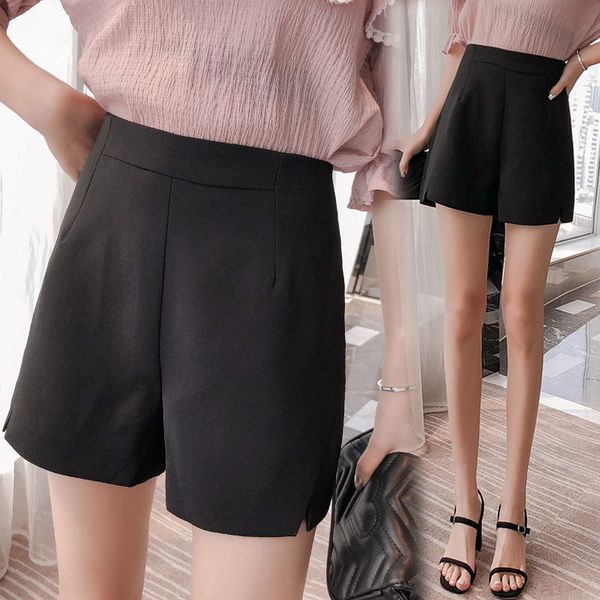 

women's wide leg high waist a-line shorts slit solid apricot women slim korean shorts 2019 summer office lady female bottoms, White;black