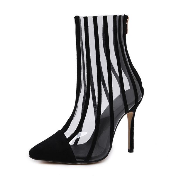 fashion pvc transparent sandals pointed toe thin high heels clear mujer women black striped boots party shoes mx200324
fashion pvc transparent sandals pointed toe thin high heels clear mujer women black striped boots party shoes mx200324