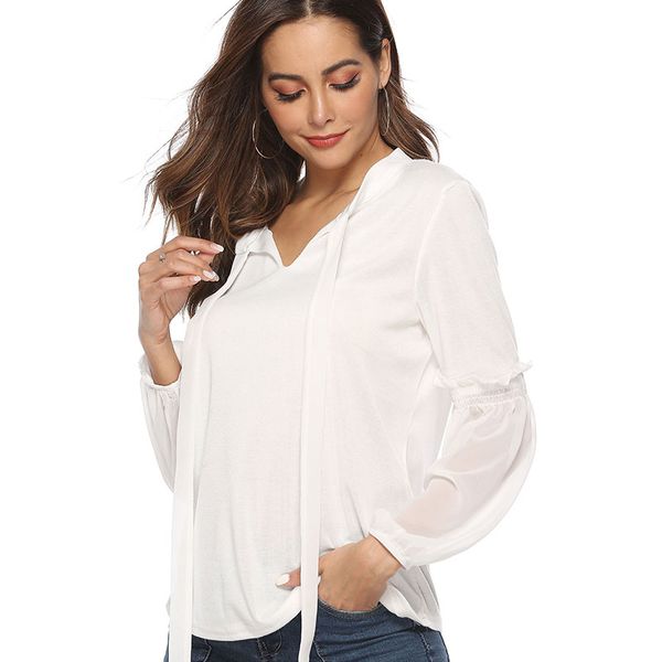 spring and summer 2019 new european and american women's shirt v-collar bubble sleeve solid color female blouse haute couture, White
spring and summer 2019 new european and american women's shirt v-collar bubble sleeve solid color female blouse haute couture, White