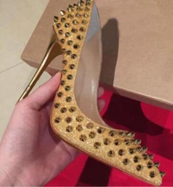 new brand red bottom women pumps gold glitter with rivets high heel ,fashion pointy toes wedding party shoes,women red bottom dress shoes, Black
new brand red bottom women pumps gold glitter with rivets high heel ,fashion pointy toes wedding party shoes,women red bottom dress shoes, Black