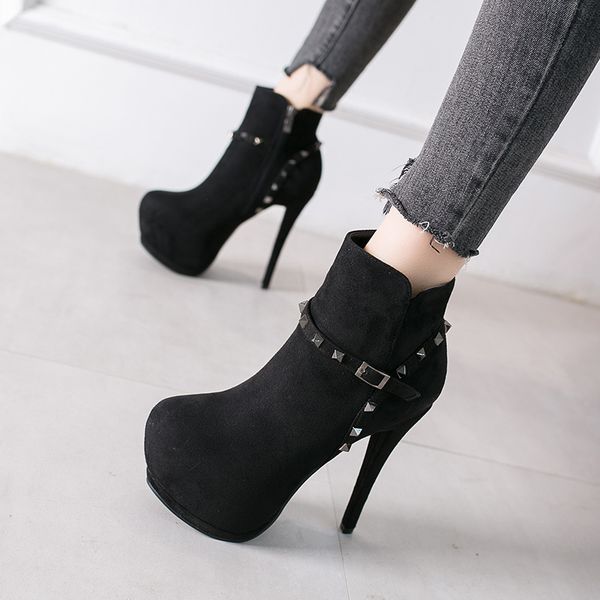 women ankle boots high heels 14cm party wedding winter boots stiletto heel platform woman plus size 2019 autumn, Black
women ankle boots high heels 14cm party wedding winter boots stiletto heel platform woman plus size 2019 autumn, Black