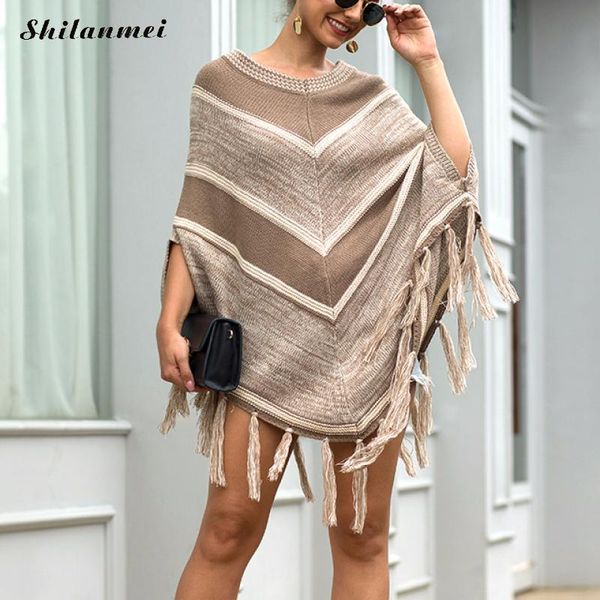 spring autumn patchwork sweaters poncho women striped knitted cloak sweater coat irregular tassels pullovers female size, Black
spring autumn patchwork sweaters poncho women striped knitted cloak sweater coat irregular tassels pullovers female size, Black