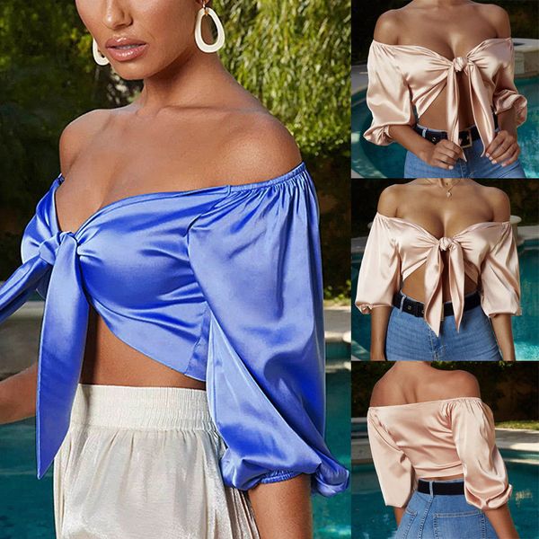 off shoulder womens and blouses summer 2019 backless slash neck shirts female vintage elastic bow satin blouse blusas, White
off shoulder womens and blouses summer 2019 backless slash neck shirts female vintage elastic bow satin blouse blusas, White