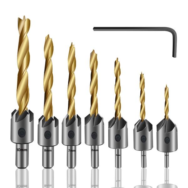7pcs countersink drill bit, titanium plating drill bit set wood set woodworking chamfer, with hex wrench for wood drilling
7pcs countersink drill bit, titanium plating drill bit set wood set woodworking chamfer, with hex wrench for wood drilling