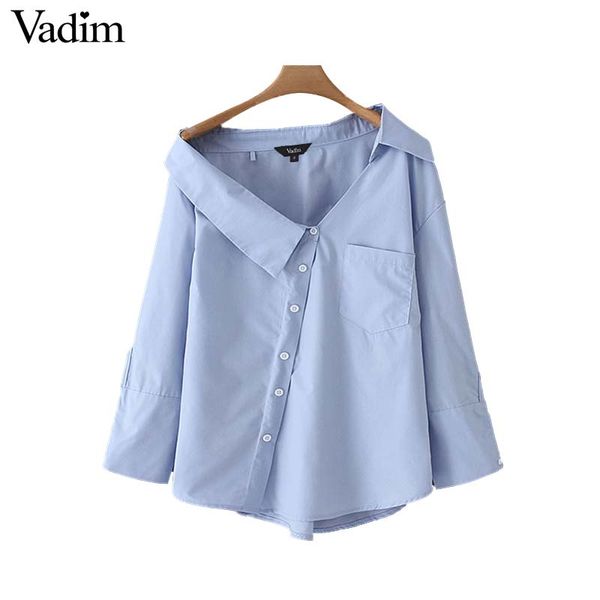 vadim women stylish solid blue irregular skew collar blouse long sleeve buttons decorate shirts elegant female lb208, White
vadim women stylish solid blue irregular skew collar blouse long sleeve buttons decorate shirts elegant female lb208, White