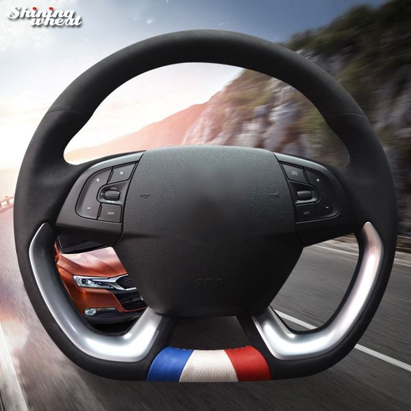 hand sew black suede car steering wheel cover for ds5 ds 5 ds4s ds 4s