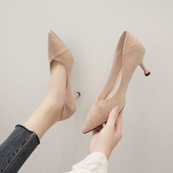 high heels pumps women pointed toe solid color thin heels slimming flock female shoes fashion women shoes, Black
high heels pumps women pointed toe solid color thin heels slimming flock female shoes fashion women shoes, Black