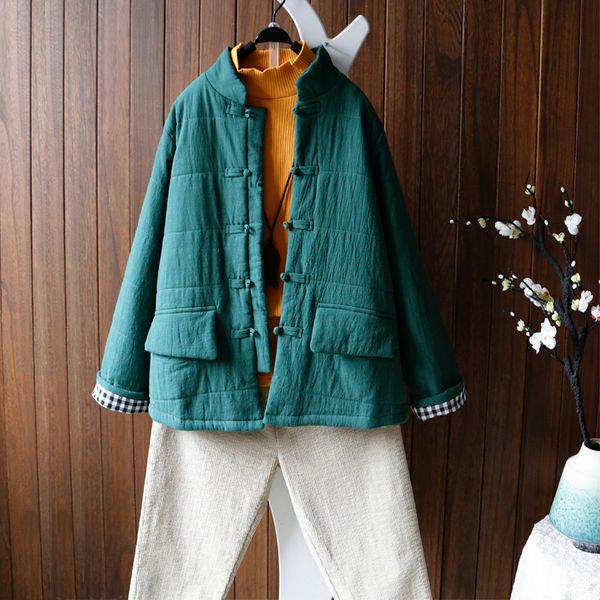 thick parka long sleeve pocket jacket coat women plate button chinese national style linen cotton-padded outwear warm winter, Black
thick parka long sleeve pocket jacket coat women plate button chinese national style linen cotton-padded outwear warm winter, Black