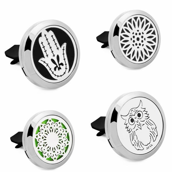 

owl sunflower daisy butterfly 30mm stainless steel essential oil aroma perfume car diffuser locket vent clip 10pcs pads random, Silver