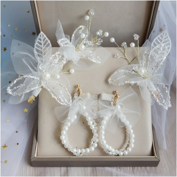 romantic handmade headdress earrings mori bridal hair accessories with makeup fairy style wedding hair accessories, Golden;white
romantic handmade headdress earrings mori bridal hair accessories with makeup fairy style wedding hair accessories, Golden;white