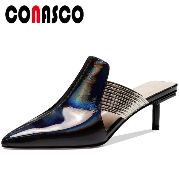 conasco fashion concise elegant women sandals casual mules high heels slippers genuine leather summer 2020 fretwork shoes woman, Black
conasco fashion concise elegant women sandals casual mules high heels slippers genuine leather summer 2020 fretwork shoes woman, Black