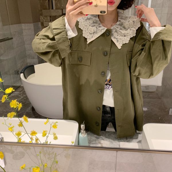 south korea autumn and winter lace peter pan collar a-line army green single breasted lace up long windbreaker plus size women, Tan;black
south korea autumn and winter lace peter pan collar a-line army green single breasted lace up long windbreaker plus size women, Tan;black
