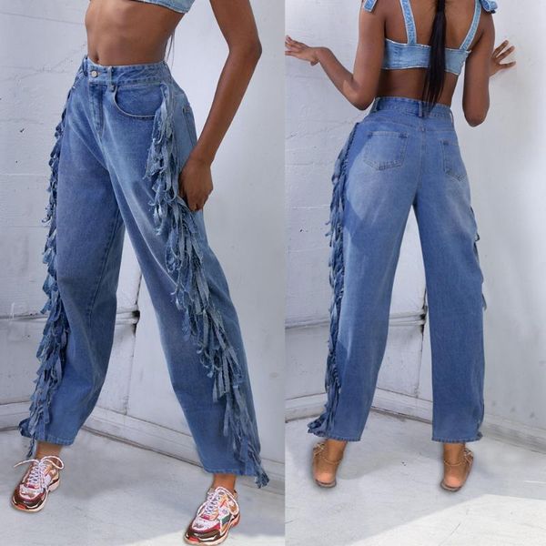 svitania tassel trend full length jeans for ladies loose causa jeans, Blue