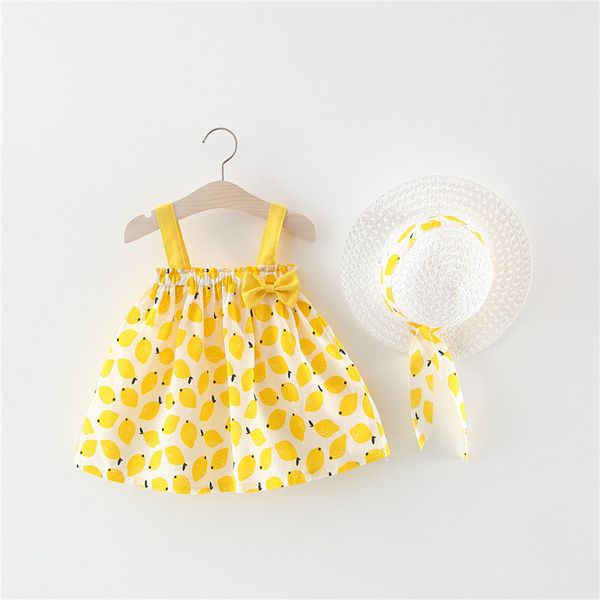 2019 summer baby girls spaghetti strap lemon print bow cute beach dress kids princess party tutu dresses + sunhat vestidos, Red;yellow 
2019 summer baby girls spaghetti strap lemon print bow cute beach dress kids princess party tutu dresses + sunhat vestidos, Red;yellow