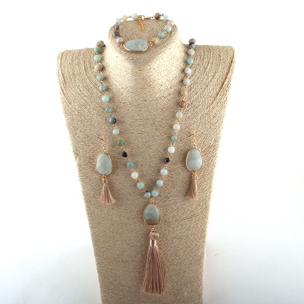 fashion jewelry set natural stone rosary chain stone link tassel necklace bracelet earring set, Silver
fashion jewelry set natural stone rosary chain stone link tassel necklace bracelet earring set, Silver