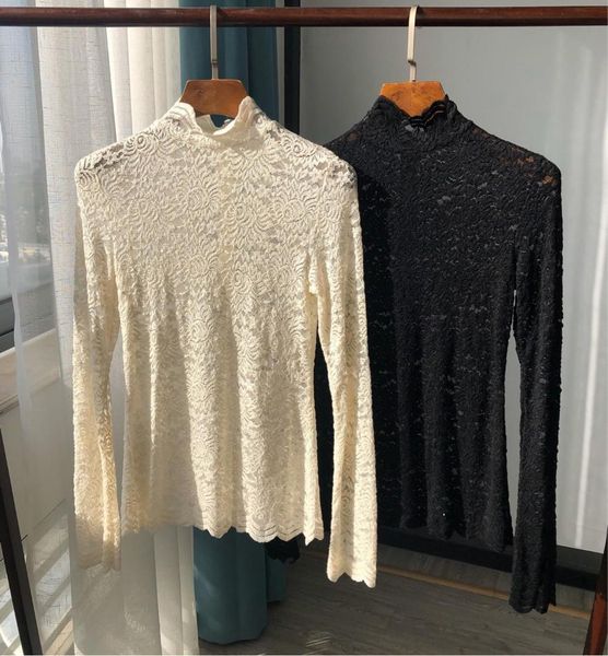 spring autumn women's lace stretch bottoming shirt turntleneck long sleeve solid color pullover, White
spring autumn women's lace stretch bottoming shirt turntleneck long sleeve solid color pullover, White