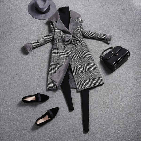 fashion vintage plaid wool coat women slim belt turndown collar coats ladies korean autumn winter warm faux wool liner outerwear, Black
fashion vintage plaid wool coat women slim belt turndown collar coats ladies korean autumn winter warm faux wool liner outerwear, Black