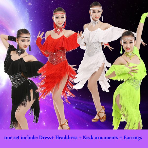 girls bright diamond tassel latin dance dress children latin competition clothing children professional dance dress, Black;red
girls bright diamond tassel latin dance dress children latin competition clothing children professional dance dress, Black;red