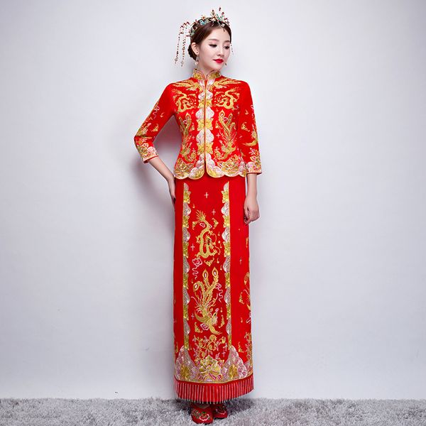 dragon gown bride wedding dress chinese style costume phoenix cheongsam evening dress show clothing slim qipao suit robe rouge, Red
dragon gown bride wedding dress chinese style costume phoenix cheongsam evening dress show clothing slim qipao suit robe rouge, Red
