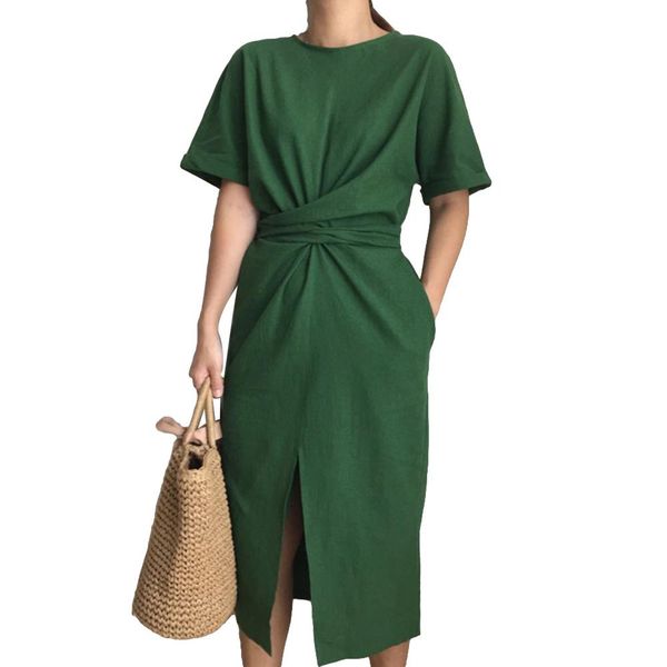 casual women solid color women short sleeve o-neck bandage split midi dress hot, Black;gray
casual women solid color women short sleeve o-neck bandage split midi dress hot, Black;gray