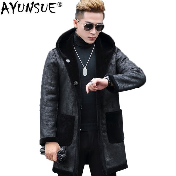 ayunsue mens genuine leather jacket sheep shearing real fur coat for men double-sided wear hooded leather jacket pwj1282 kj847, Black
ayunsue mens genuine leather jacket sheep shearing real fur coat for men double-sided wear hooded leather jacket pwj1282 kj847, Black