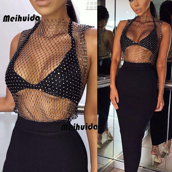 2019 new style fashion women sleeveless mesh rhinestone cocktail party crop blouses, White
2019 new style fashion women sleeveless mesh rhinestone cocktail party crop blouses, White