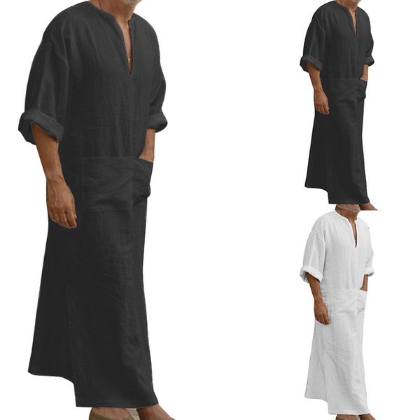2019 fashion cotton and linen button plain robes casual loose long sleeves solid male pockets arab muslim men's shirt plus size, White;black
2019 fashion cotton and linen button plain robes casual loose long sleeves solid male pockets arab muslim men's shirt plus size, White;black