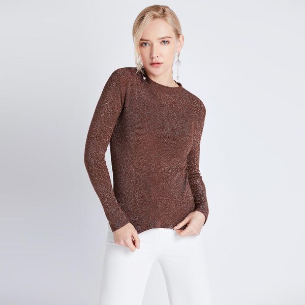 new style pullover long sleeve round neck flash silk half high neck sweater woman in autumn 2019, White;black
new style pullover long sleeve round neck flash silk half high neck sweater woman in autumn 2019, White;black