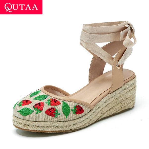 qutaa 2020 new summer lace up buckle ladies pumps sheepskin cloth round toe sandals wedge heel slingback women shoes size 34-39, Black
qutaa 2020 new summer lace up buckle ladies pumps sheepskin cloth round toe sandals wedge heel slingback women shoes size 34-39, Black