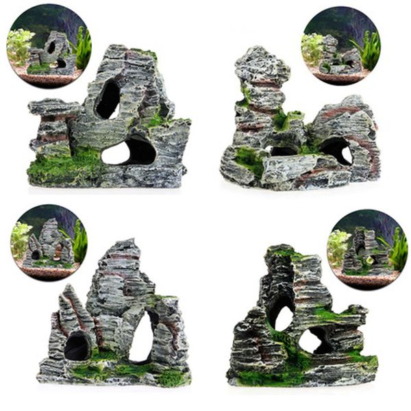 

2019 aquarium decoration simulated rocks resin moss bridge fish play cave decor for fish tank aquarium ornament