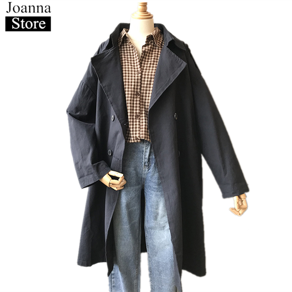 spring new long windbreaker women lapel long sleeve double breasted pockets loose vintage coats plus size casual clothes female, Tan;black
spring new long windbreaker women lapel long sleeve double breasted pockets loose vintage coats plus size casual clothes female, Tan;black