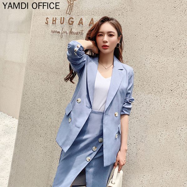 yamdi 2019 women businees 2 piece sets for autumn winter suits set solid blue double breasted blazer jacket +split skirt female, White;black
yamdi 2019 women businees 2 piece sets for autumn winter suits set solid blue double breasted blazer jacket +split skirt female, White;black