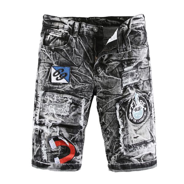 sokotoo men's embroidery badge snow washed gray black shorts summer tie dyeing straight holes ripped stretch denim jeans, Blue
sokotoo men's embroidery badge snow washed gray black shorts summer tie dyeing straight holes ripped stretch denim jeans, Blue