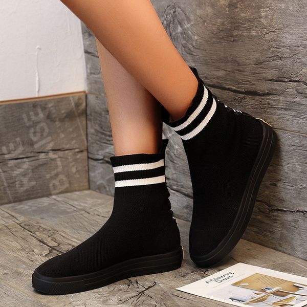 fashion knitted stripe flock boots women winter flat slip on lazy ankle boots vintage large size non-slip winter women, Black
fashion knitted stripe flock boots women winter flat slip on lazy ankle boots vintage large size non-slip winter women, Black