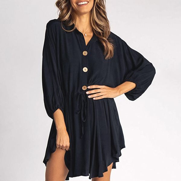 women v-neck button black dress casual long sleeve bandage loose party mini dresses summer dress 2019 vestidos de verano new, Black;gray
women v-neck button black dress casual long sleeve bandage loose party mini dresses summer dress 2019 vestidos de verano new, Black;gray