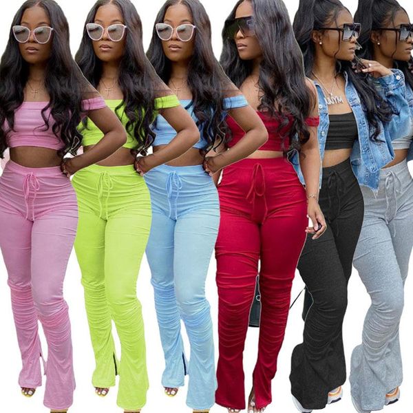 womens 2 two piece outfits sets off shoulder slash neck crop split pants elastic waist flared trousers suits streetwear clothing, White
womens 2 two piece outfits sets off shoulder slash neck crop split pants elastic waist flared trousers suits streetwear clothing, White