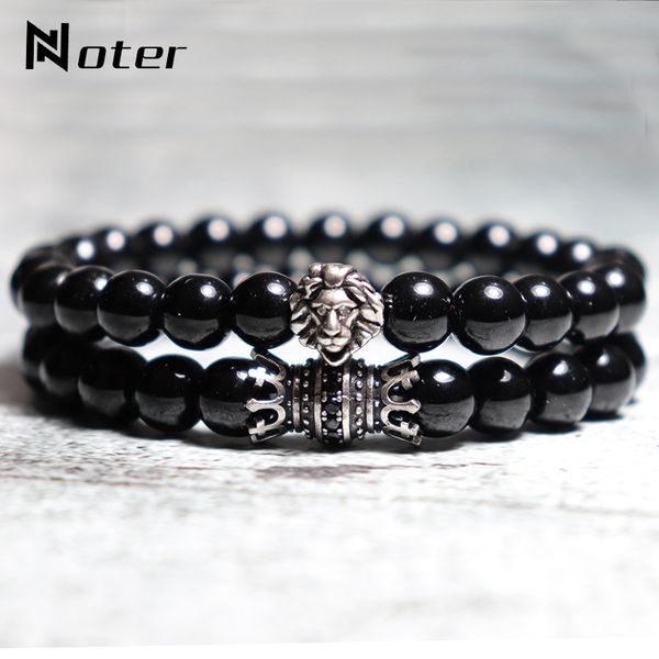 beaded, strands noter 2pcs/pair mens bracelet gothic skull braslet natural obsidian stone braclet king lion for lover paired brazalete, Black 
beaded, strands noter 2pcs/pair mens bracelet gothic skull braslet natural obsidian stone braclet king lion for lover paired brazalete, Black