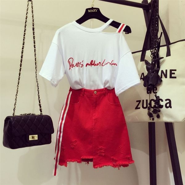 women s designer 2 piece sets new 2019 fashion women embroidery strapless t shirt red jeans skirt two student girls casual, White
women s designer 2 piece sets new 2019 fashion women embroidery strapless t shirt red jeans skirt two student girls casual, White