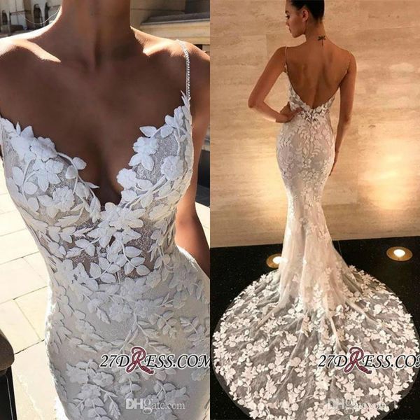 2019 berta lace mermaid wedding dresses spaghetti straps appliqued backless bridal gowns sleeveless plus size wedding dress, White
2019 berta lace mermaid wedding dresses spaghetti straps appliqued backless bridal gowns sleeveless plus size wedding dress, White