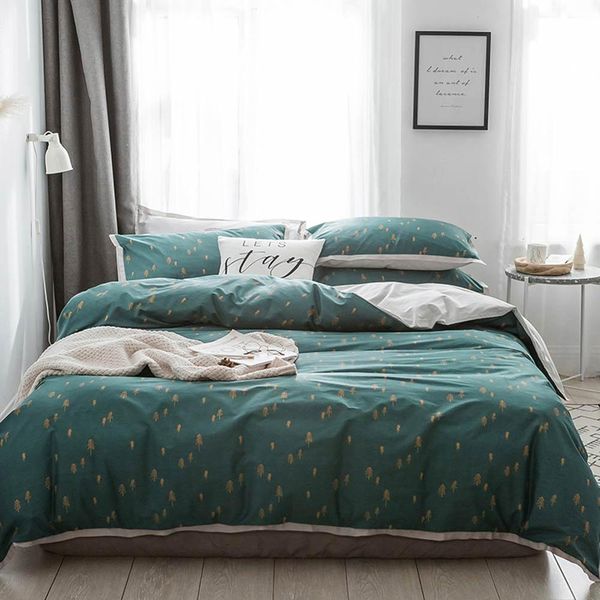

2019 ins trees dark green bed cover duvet cover set cotton bedding set bedlinens twin  king flat sheet fitted sheet