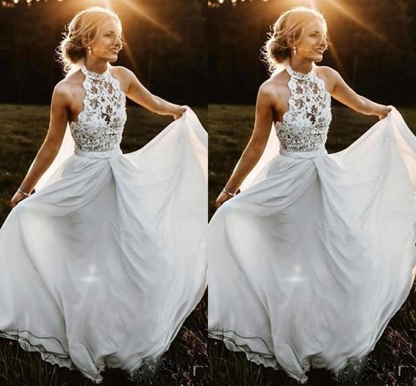 elegant halter a line wedding dresses lace applique chiffon illusion plus size beach wedding gown vestido de novia, White
elegant halter a line wedding dresses lace applique chiffon illusion plus size beach wedding gown vestido de novia, White