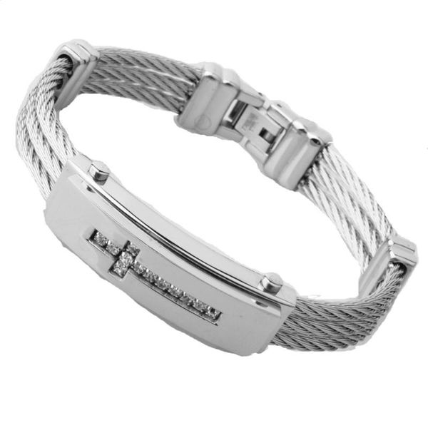 cuff stainless steel polished silver color crystal cross wire chain bracelet men's boy's wristband jewelry, White
cuff stainless steel polished silver color crystal cross wire chain bracelet men's boy's wristband jewelry, White