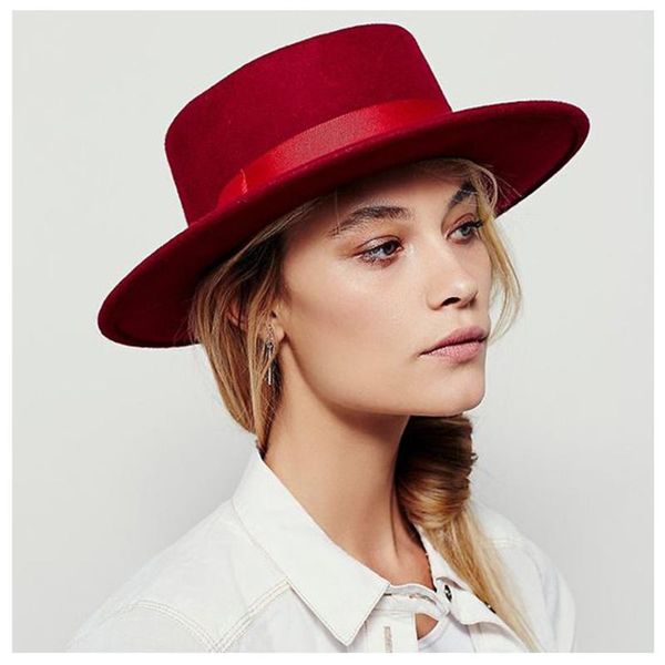 women wool flat fedora hat with red ribbon elegant lady cloche trilby pork pie fascinator boater hat jazz size 56-58cm, Blue;gray
women wool flat fedora hat with red ribbon elegant lady cloche trilby pork pie fascinator boater hat jazz size 56-58cm, Blue;gray