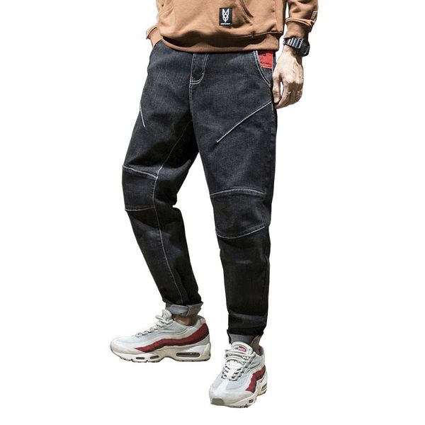 hip hop harem jeans patchwork design pants mens fashion jeans loose baggy joggers trousers man clothes, Blue