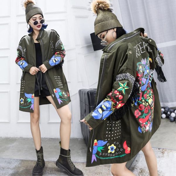 trench coat batik 2019 real the new spring han edition of nail bead rivet joker printing tassel in zipper stitching female long, Black;brown
trench coat batik 2019 real the new spring han edition of nail bead rivet joker printing tassel in zipper stitching female long, Black;brown