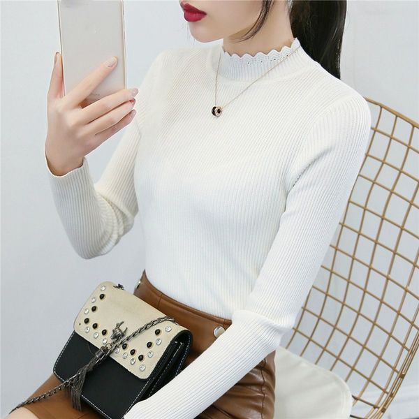 2019 fashion slim knitted sweater women autumn winter turtleneck pullovers female long sleeve solid color pullover sweater, White;black
2019 fashion slim knitted sweater women autumn winter turtleneck pullovers female long sleeve solid color pullover sweater, White;black