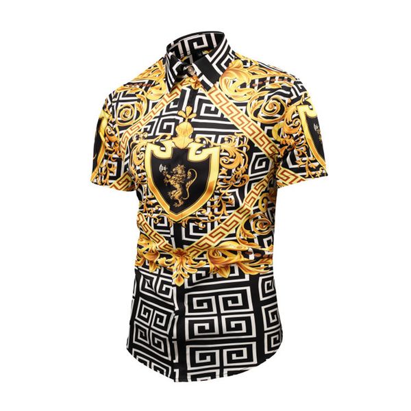 men's trend short-sleeved shirt popular 3d gold carving print for summer, White;black
men's trend short-sleeved shirt popular 3d gold carving print for summer, White;black